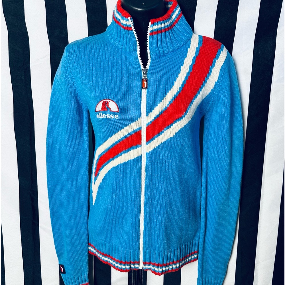 Ellesse Vintage Sportswear Rounded Collar Zipper Front Sweater